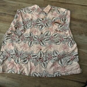 Caribbean Floral Hawaiian Shirt Tropical Palm‎ Tree Button Up Pink Size 3XB